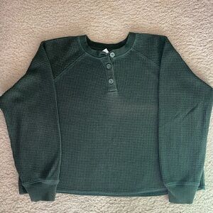 Old Navy Dark Green Waffle Knit Henley